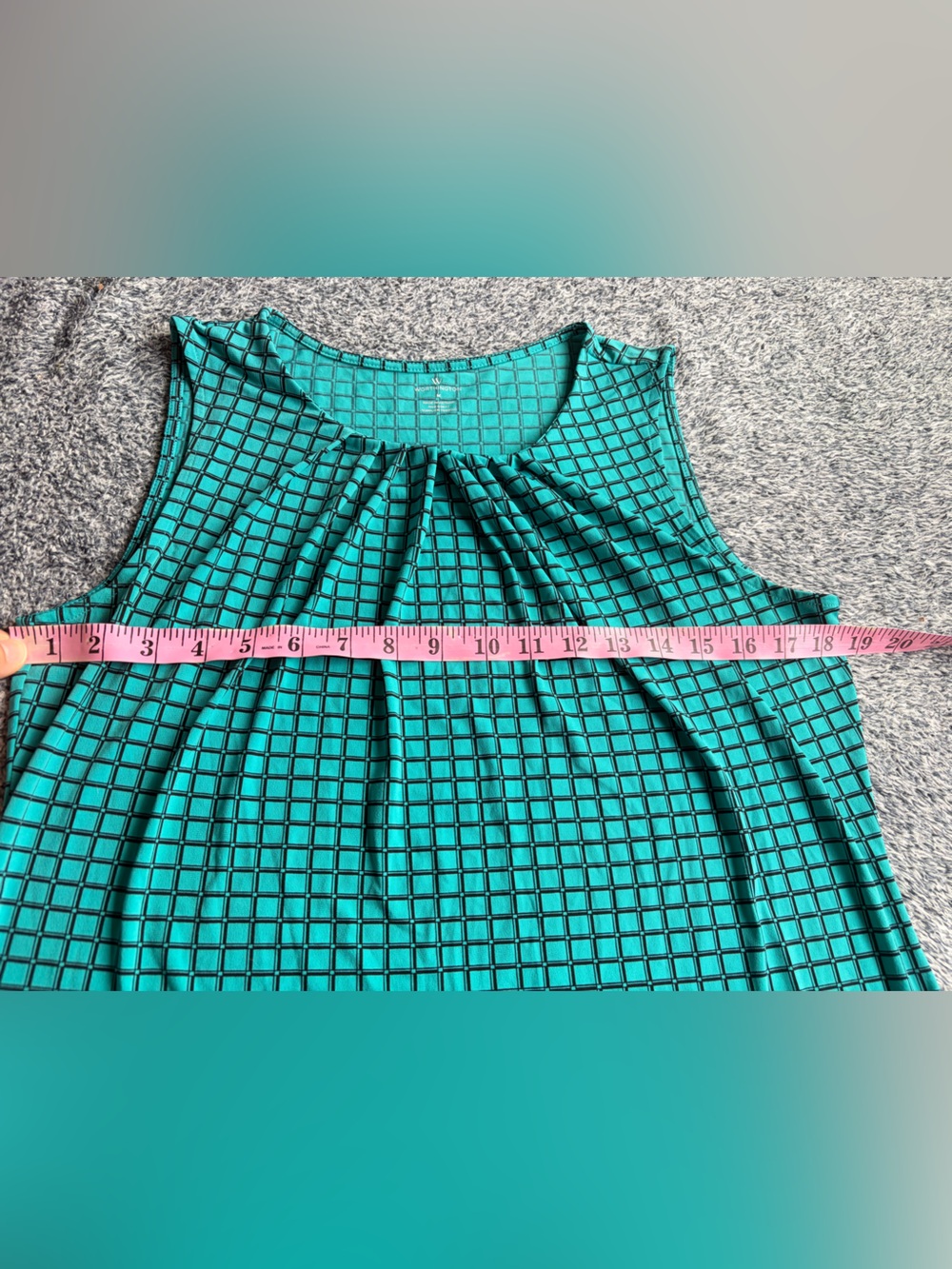 Worthington Teal Grid-Print Sleeveless Pleated Top Size M - Picture 7 of 7